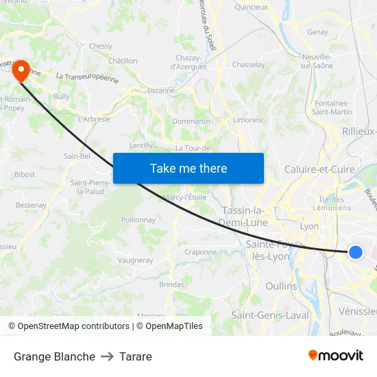 Grange Blanche to Tarare map