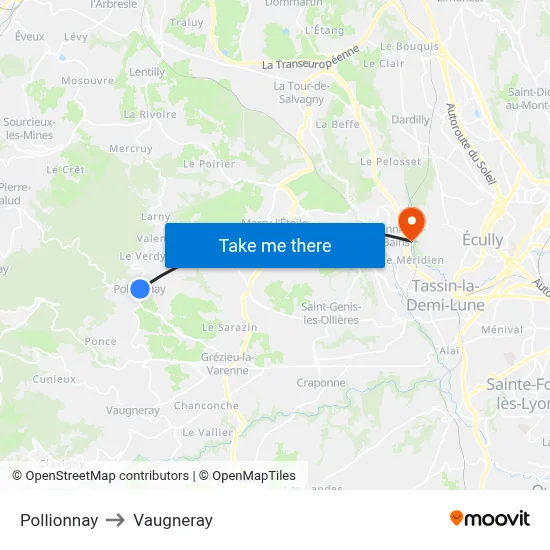 Pollionnay to Vaugneray map