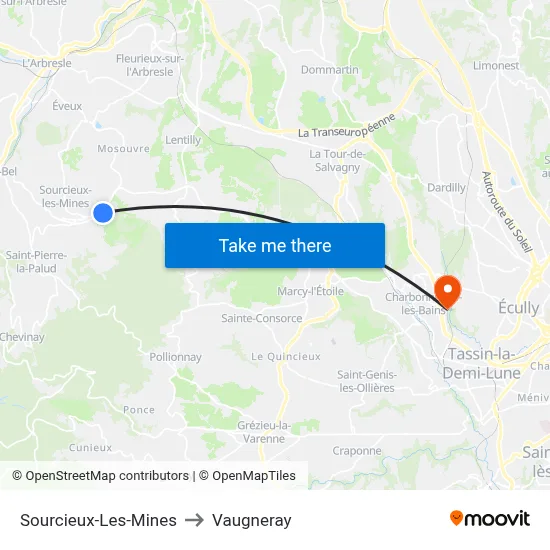 Sourcieux-Les-Mines to Vaugneray map