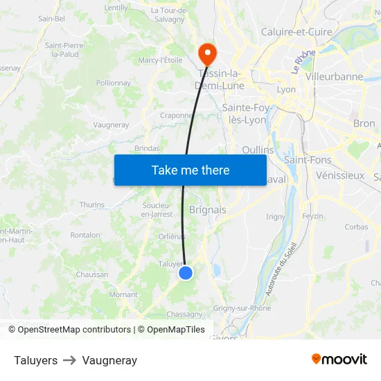 Taluyers to Vaugneray map