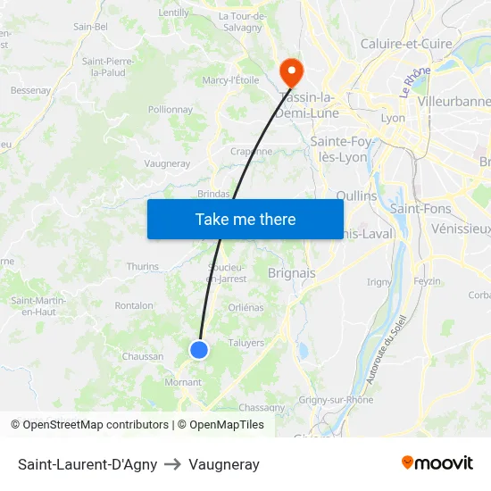 Saint-Laurent-D'Agny to Vaugneray map