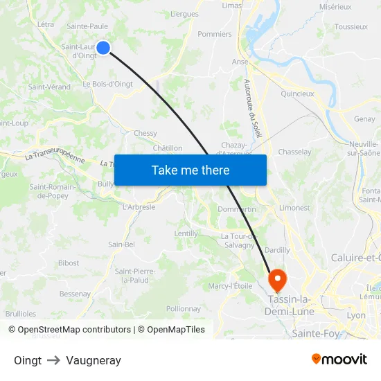 Oingt to Vaugneray map