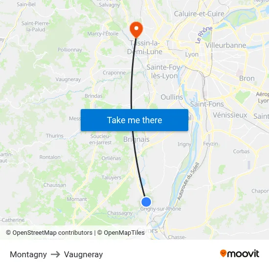 Montagny to Vaugneray map