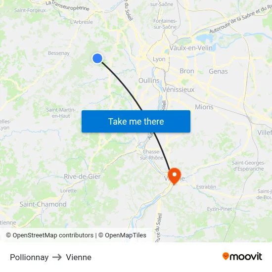 Pollionnay to Vienne map