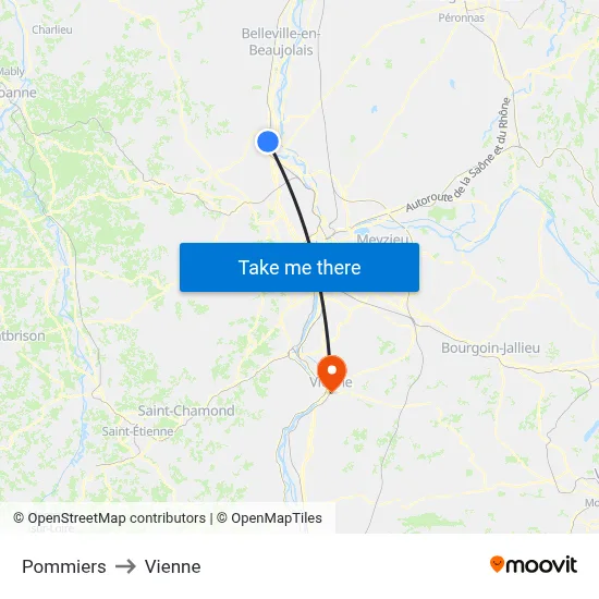 Pommiers to Vienne map