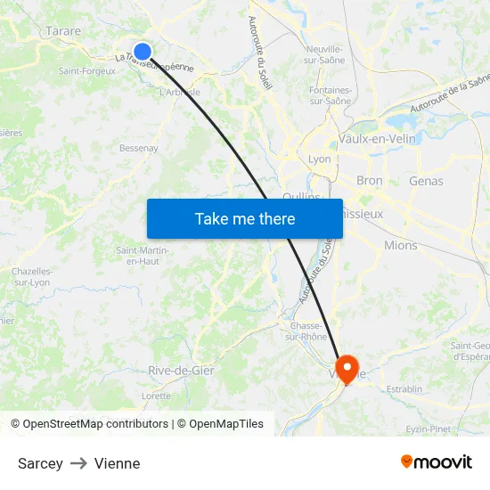 Sarcey to Vienne map
