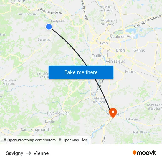 Savigny to Vienne map