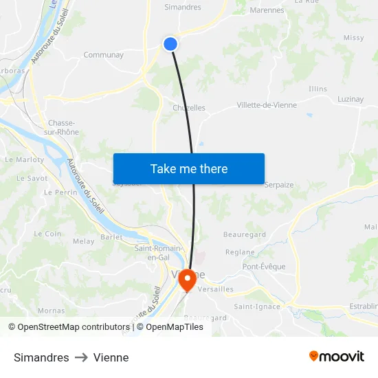Simandres to Vienne map