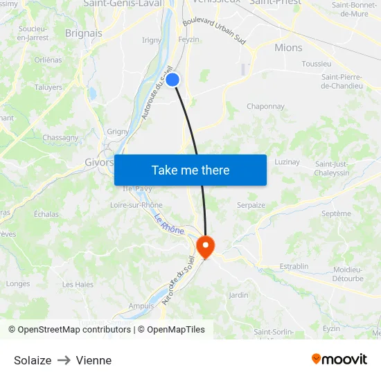 Solaize to Vienne map