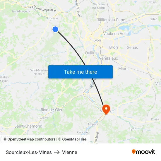 Sourcieux-Les-Mines to Vienne map