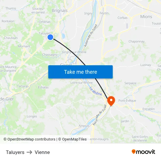 Taluyers to Vienne map