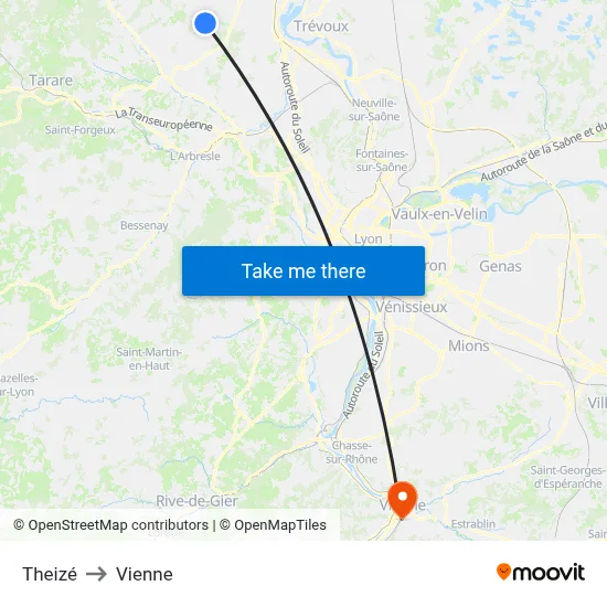 Theizé to Vienne map