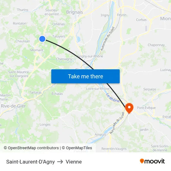 Saint-Laurent-D'Agny to Vienne map