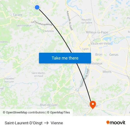 Saint-Laurent-D'Oingt to Vienne map