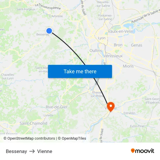 Bessenay to Vienne map