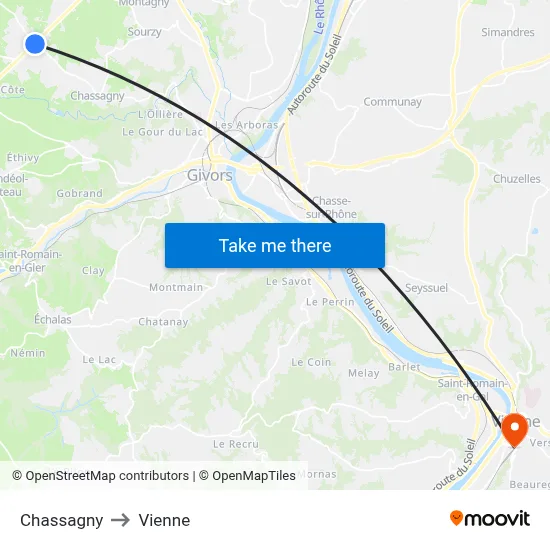 Chassagny to Vienne map
