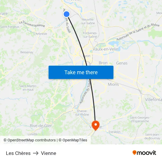 Les Chères to Vienne map