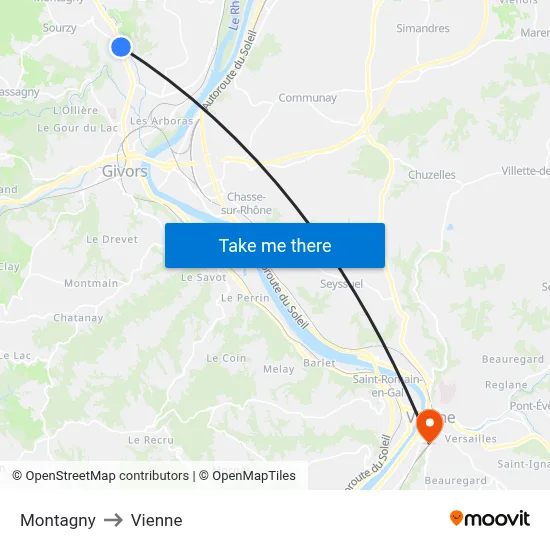 Montagny to Vienne map