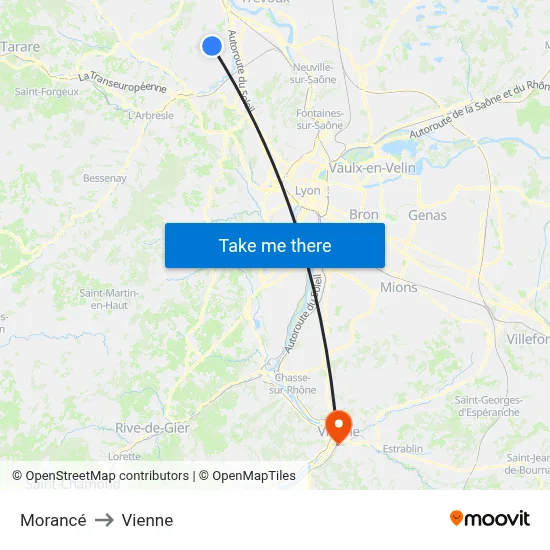 Morancé to Vienne map