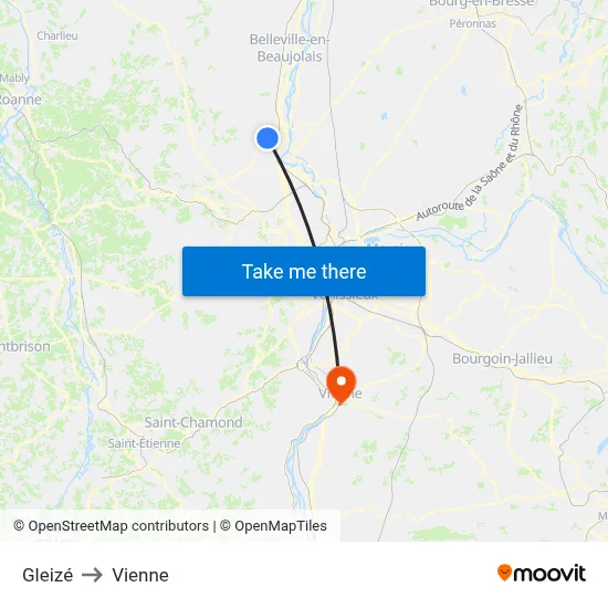 Gleizé to Vienne map
