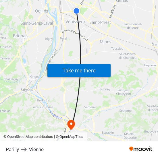 Parilly to Vienne map