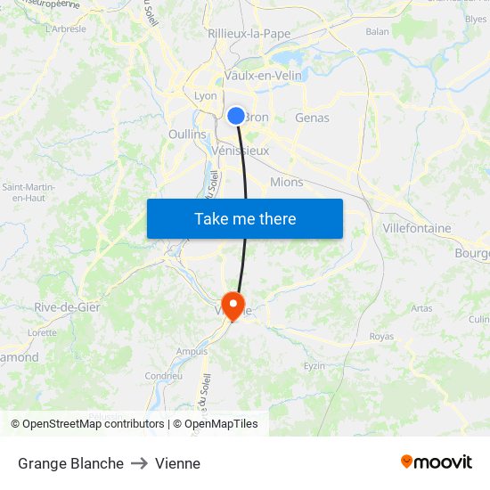 Grange Blanche to Vienne map