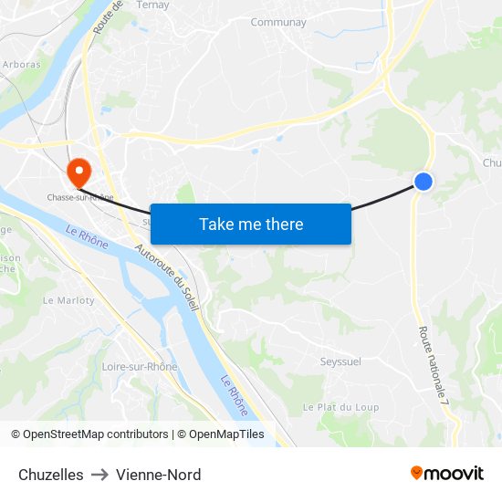 Chuzelles to Vienne-Nord map