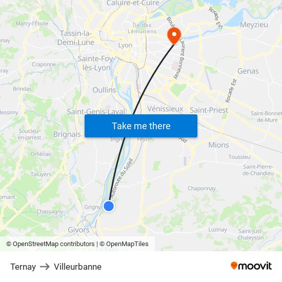 Ternay to Villeurbanne map