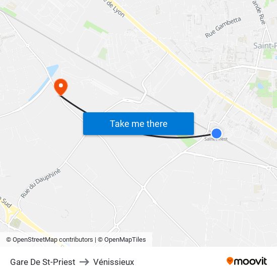 Gare De St-Priest to Vénissieux map