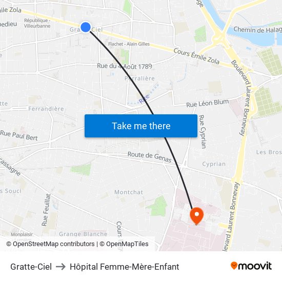 Gratte-Ciel to Hôpital Femme-Mère-Enfant map