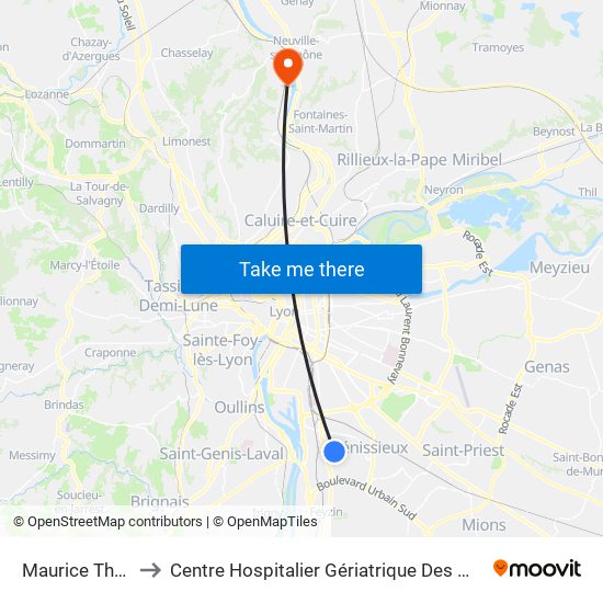 Maurice Thorez to Centre Hospitalier Gériatrique Des Mont D'Or map