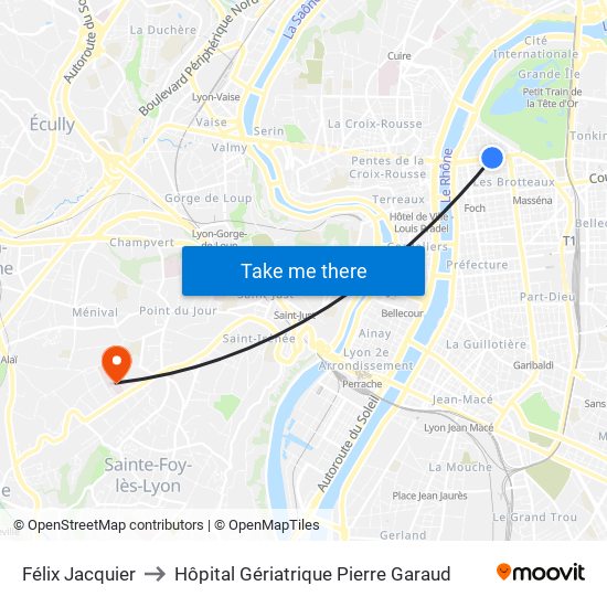 Félix Jacquier to Hôpital Gériatrique Pierre Garaud map