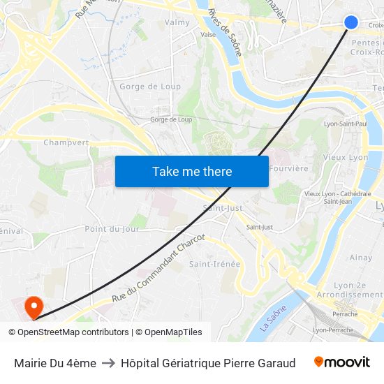Mairie Du 4ème to Hôpital Gériatrique Pierre Garaud map