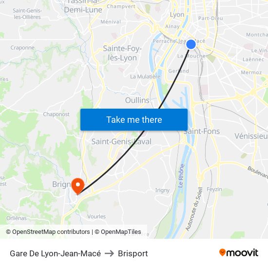 Gare De Lyon-Jean-Macé to Brisport map