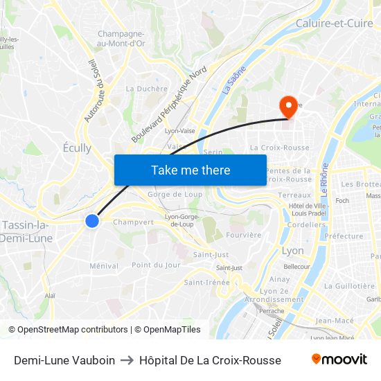 Demi-Lune Vauboin to Hôpital De La Croix-Rousse map