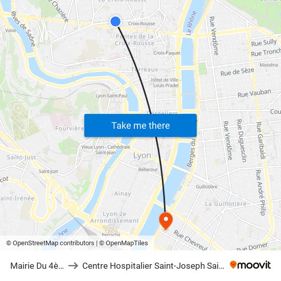 Mairie Du 4ème to Centre Hospitalier Saint-Joseph Saint-Luc map