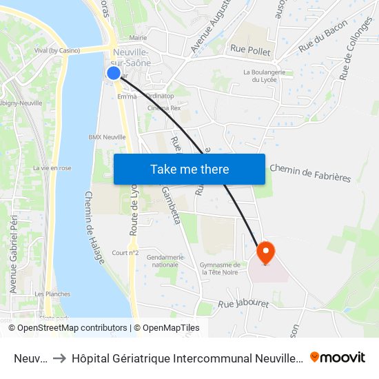 Neuville to Hôpital Gériatrique Intercommunal Neuville-Fontaines map