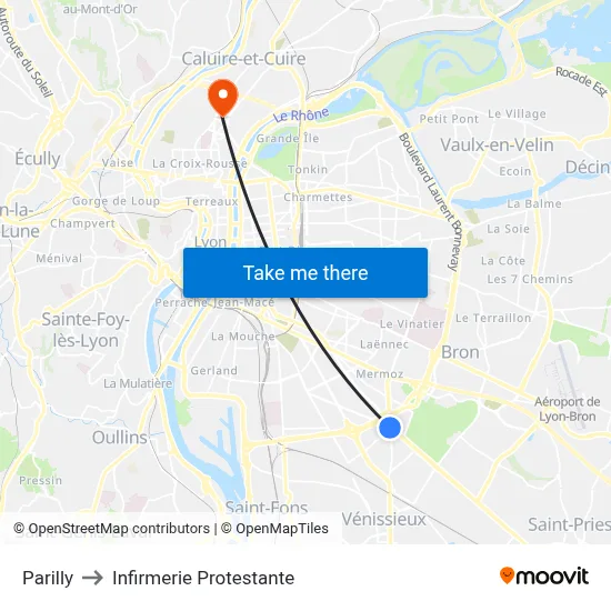 Parilly to Infirmerie Protestante map