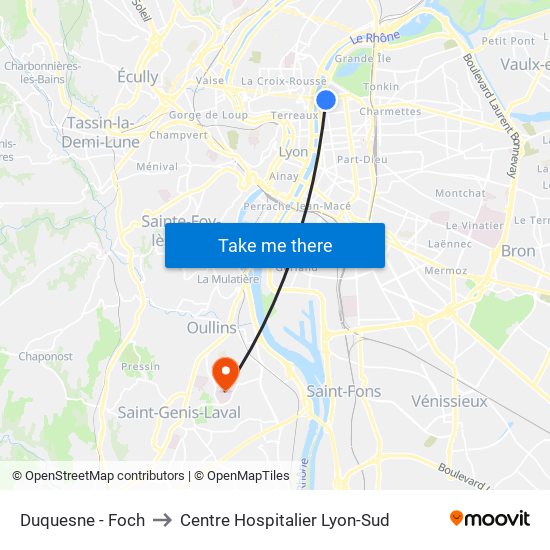 Duquesne - Foch to Centre Hospitalier Lyon-Sud map