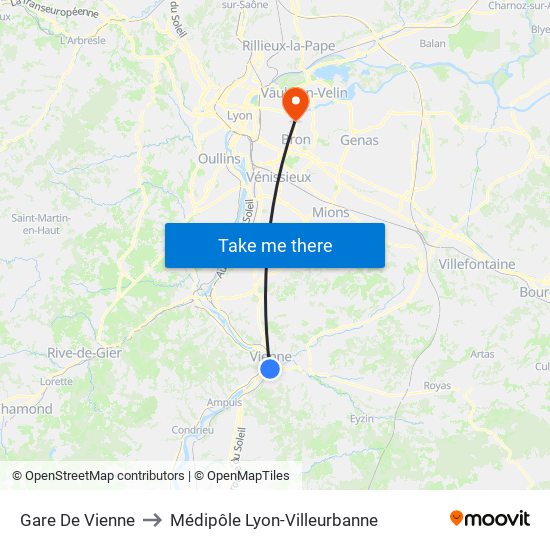 Gare De Vienne to Médipôle Lyon-Villeurbanne map