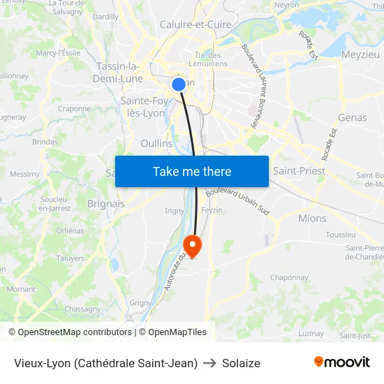 Vieux-Lyon (Cathédrale Saint-Jean) to Solaize map