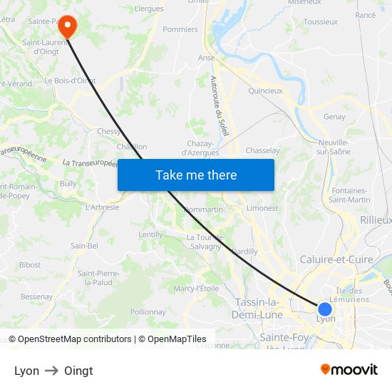 Lyon to Oingt map