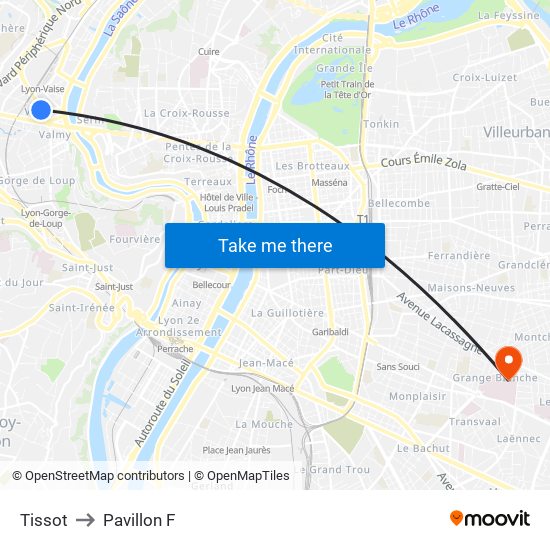 Tissot to Pavillon F map