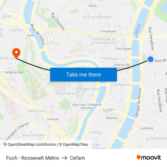 Foch - Roosevelt Métro to Cefam map