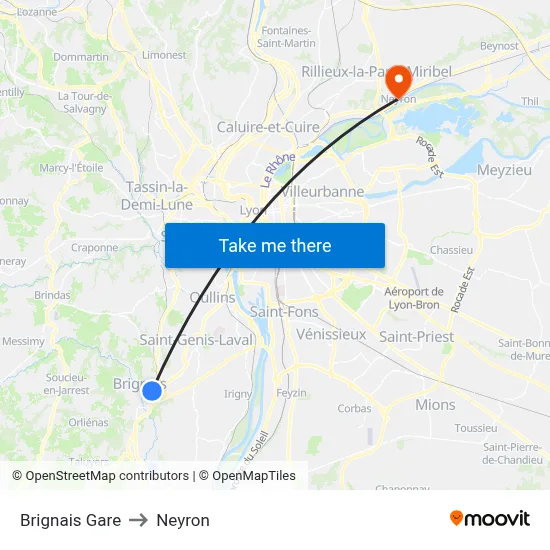 Brignais Gare to Neyron map