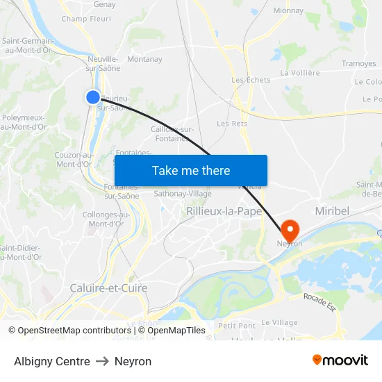 Albigny Centre to Neyron map
