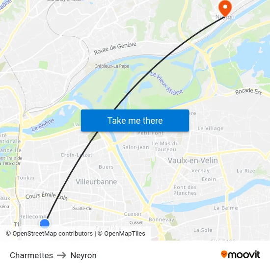 Charmettes to Neyron map