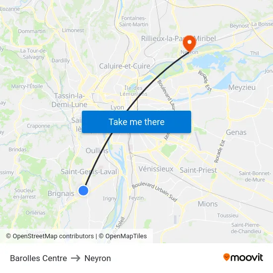 Barolles Centre to Neyron map