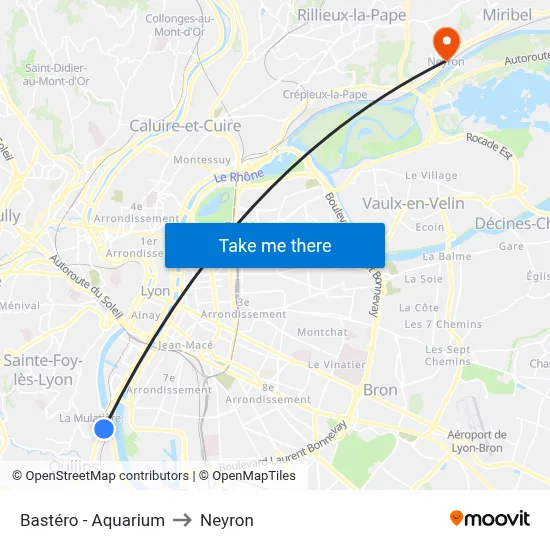Bastéro - Aquarium to Neyron map