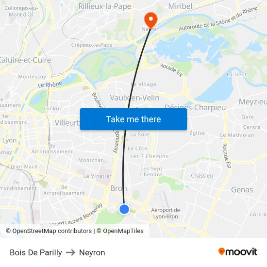 Bois De Parilly to Neyron map